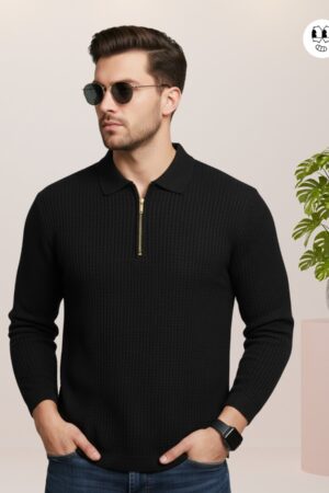 Men’s Black Full-Zip Polo T-Shirt